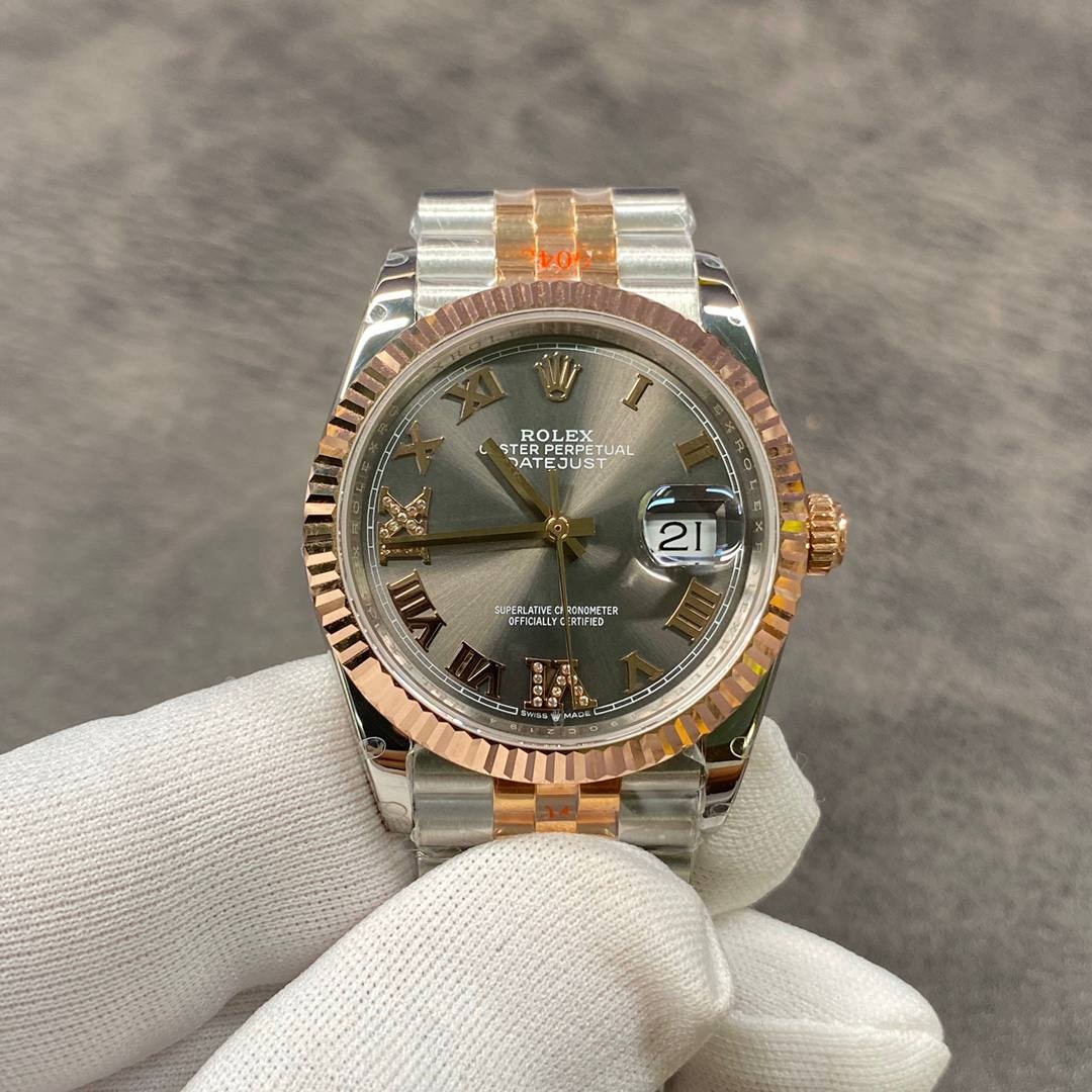 Rolex Datejust Rhodium Roman Diamond Jubile-Band 36mm 126231